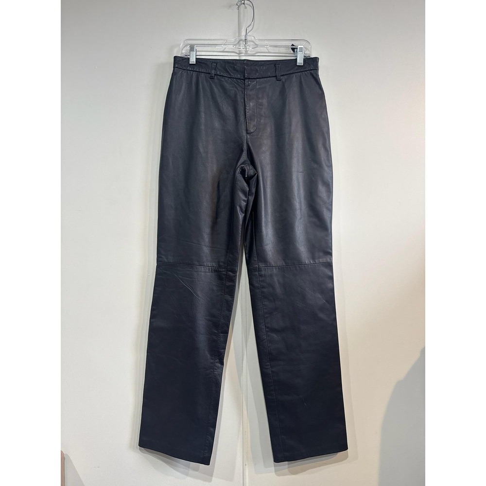 VTG Nine West Pants Womens 8 Navy Blue Leather Straight Leg Lined Dress Trousers